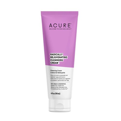 Acure Radically Rejuvenating Cleansing Cream - Foaming Creamy Facial Cleanser - Moisturizing Benefits of Olive Oil, Cocoa Butter and the Soothing Deep Cleanse of Mint - 4 oz