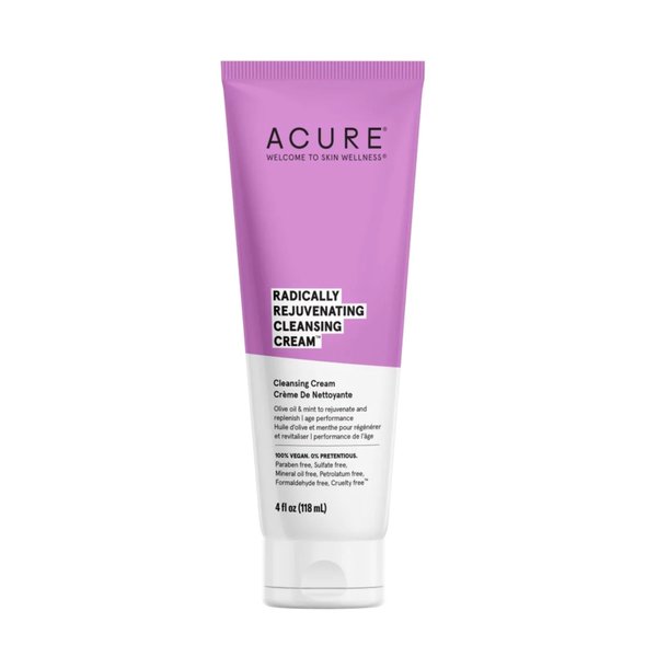 Acure Radically Rejuvenating Cleansing Cream - Foaming Creamy Facial Cleanser - Moisturizing Benefits of Olive Oil, Cocoa Butter and the Soothing Deep Cleanse of Mint - 4 oz