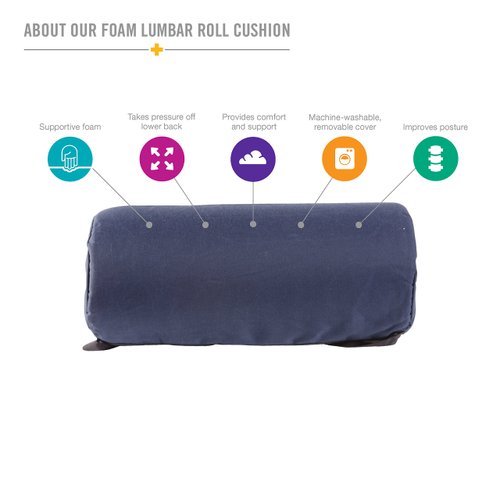DMI Lumbar Roll Back Support Cushion Pillow - Foam Lumbar Cushion with Cover and Strap, Navy
