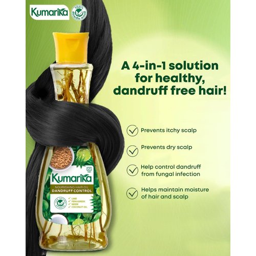 Kumarika Nourishing Hair Oil Dandruff Control - For Anti dandruff scalp treatment hair oil for dry damaged hair. 100% Natural extracts, for dry itchy scalp with dandruff, 7 oz