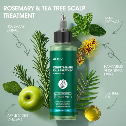 VOERUY Scalp Treatment, Rosemary Refreshing Scalp Treatment with Tea Tree, Clarifying Build Up & Purifying, Leave-In Scalp Detox for Dry Itchy Scalp,Vegan & Cruelty-Free,120ML