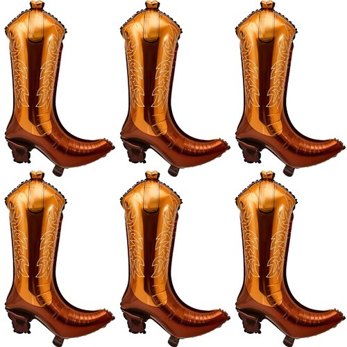 Wettarn 6 Pcs Cowgirl Boot Balloons 30 Inch Cowgirl Balloons Foil Balloon for Last Rodeo Bachelorette Party, Cowgirl Birthday Decorations and Party Supplies (Brown)