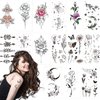 VIWIEU Small Hand Flower Temporary Tattoos Realistic for Women and Teen Girls 15 Pack, Rose Lotus Daisy Butterfly Moon Stars Gift Tattoo Set for Face Neck Sternum Clavicle Arm Waist Belly Body Art