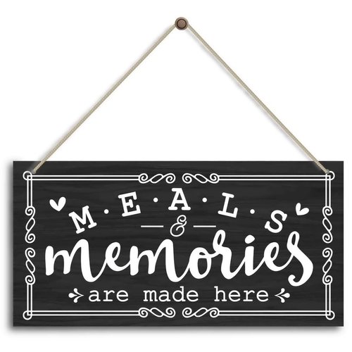 Kitchen Door Sign Decor, Meals & Memories Are Made Here, Kitchen Wall Wooden Sign Plaque Decoration Housewarming Gifts for New House Home Women Men Kitchen Gifts for Mom Grandma