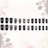 24Pcs Black Press on Nails Short Square Fake Nails Black Rose Acrylic Glue on Nails Full Cover Glossy Nails Press ons Short Stick on Nails Summer Artificial Nails for Women Girls