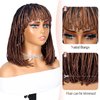 Lady Hanne Braided Bob Wigs for Black Women Short Box Braid Wig with Bangs Afro Braid Synthetic Ombre Brown African American Women Wig