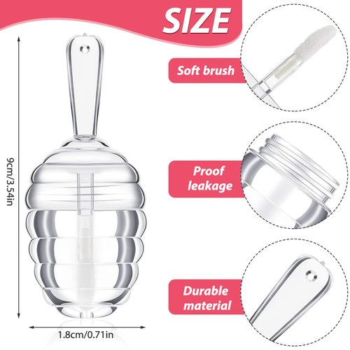 18 Pieces Honey Pots Shaped Lip Gloss Tube Empty Plastic Lip Gloss Container Mini Clear Refillable Lip Balm Bottle Container with 2 Pieces Plastic Funnels for Women Girls DIY Cosmetics, 6 ml