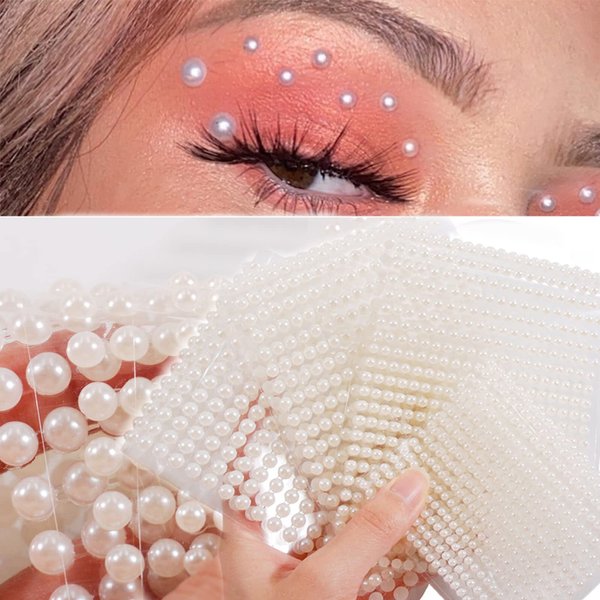 Face Gems Eye Hair Jewels Stick on Makeup Rhinestones White Pearl Self Adhesive for Women Festival Accessories Nail Art DIY Decoration Kits 4 Sheets