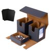 MTG Deck Box with two Display Windows,Card Deck Box fits 200 Double Sleeved Cards,Commander Deck Box with Dice Tray (Black and Brown)