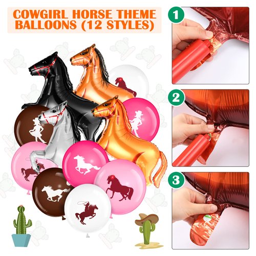 46 Pcs Horse Balloons Set Cowgirl Balloons Includes 12 Inch Horse Latex Balloon 40 Inch Foil Horse Balloons for Cowgirl Cowboy Party Decorations Birthday Party Favors Baby Shower Decorations