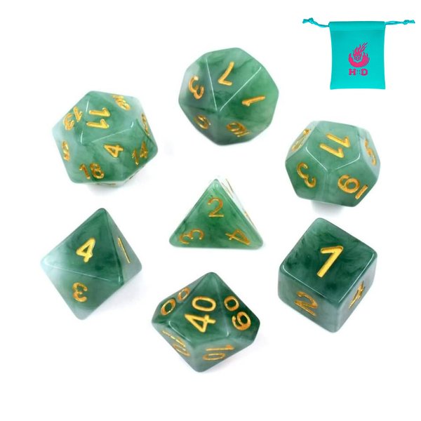 HDdais Polyhedral DND Dice Sets, 7-Die Green D&D Dice for Dungeons and Dragons Pathfinder RPG MTG Table Gaming Dice,Jade Dice (Green)