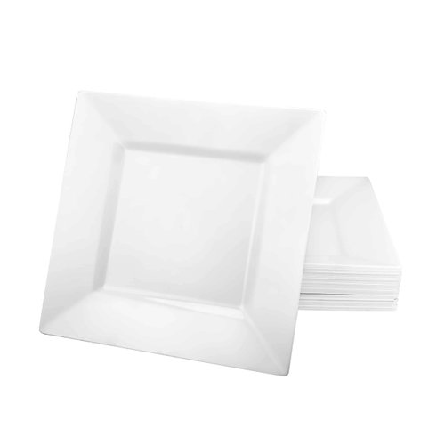 EcoQuality 8 inch White Pearl Square Salad Plate – Elegant Disposable Plastic Dinner Plate for Weddings, Parties, Catering, and Buffets – Durable & Reusable Tableware – Food-Safe BPA-Free Design (90)