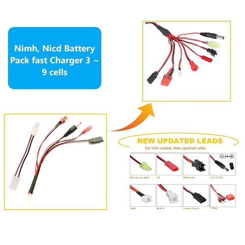 Szwisechip Delta Peak Detection NiMH/NiCd Battery Charger 3.6V-10.8V Airsoft Batteries, RC Car, RC Truck, Air Gun,RC Airplanes, for Standard/Mini Tamiya, JST, T Plug, JR FUTABA...