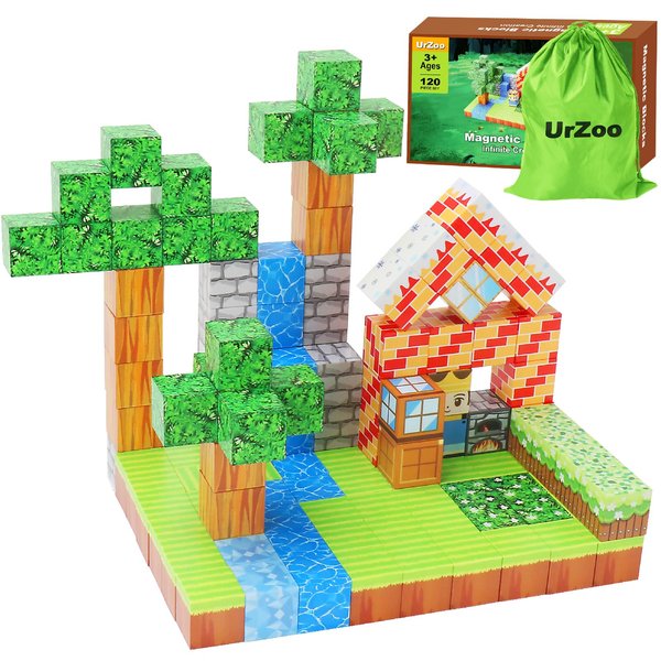 UrZoo Magnetic Blocks 120PCS Magnetic Building Blocks Toddler Toys for Kids 3+ Build Mine Magnet World Set STEM Buildable Sensory Toys for Toddlers Gifts for 3-5 6-8 Years Old Girls Boys