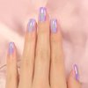 Magic Pink Purple Chrome Holographic Press On Nails Short Squoval False Nails Women Girls Nail Art Full Cover Reusable Fingernails Datechable Acrylic Manicure For Daily Dating Office Home Party