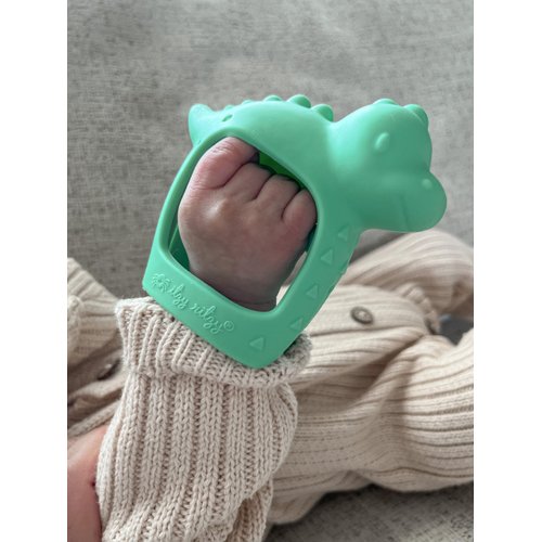Itzy Ritzy Bitzy Grip Hand Teether - Silicone Teether for Babies - Developmental Teether Toy with Easy-to-Hold Hand Grip, Designed for Babies 3 Months & Up (Dinosaur)
