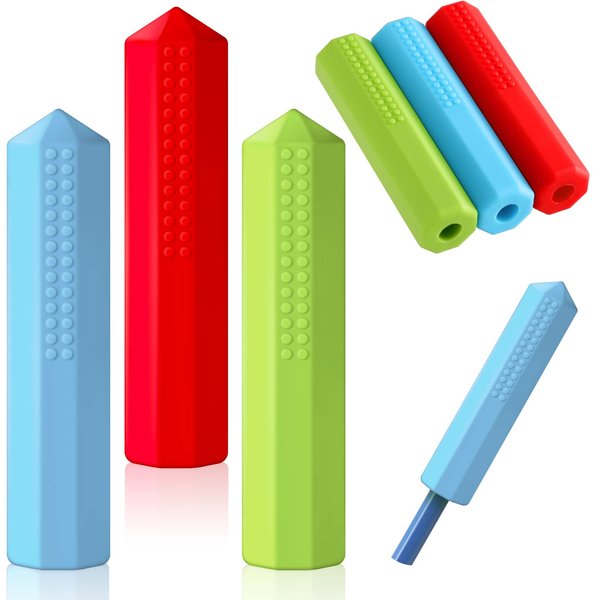 6 Pieces Pencil Toppers Set Silicone Pencil Toppers(Red, Blue, Green)