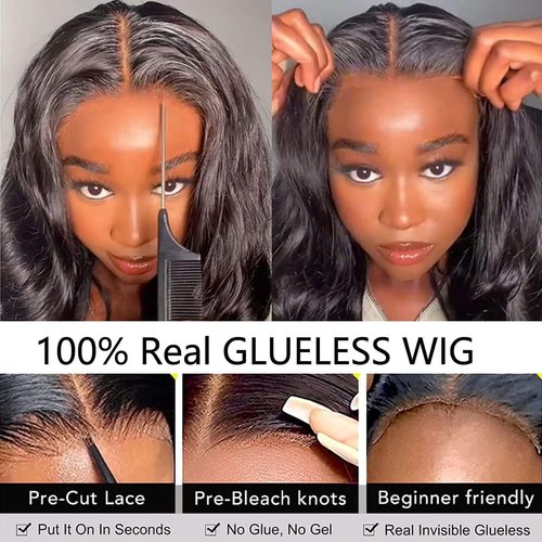 Kiqibeauty Bob Wig Human Hair Glueless Wigs Pre Plucked Pre Cut Short Wavy Wig 5x5 Body Wave Lace Front Wigs for Black Women (22 Inch, Body Wave)