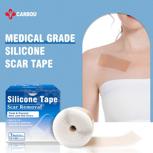 Carbou Medical Silicone Scar Sheets (1.6"x 120"Roll),Soft Silicone Scar Tape,Easy-Tear Silicone Tape for Scars Treatment,Professional Painless Scar Removal Sheets for Surgery, C-Section, Acne, Keloid