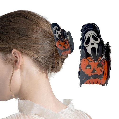 Halloween Hair Claw Clip，Mask Ghost Face Hairpin Funny Ponytail Clip Scream Grimaces Scary Styling Hair Accessories for Women (Style 4)