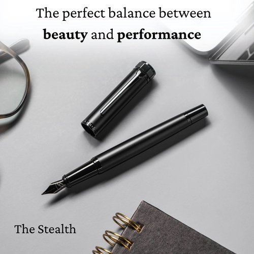 Ellington Pens Luxury Fountain Pen Set for Writing - Smooth Medium Nib - Includes Refillable Ink Converter, 3 Ink Cartridges [Black & Blue], Gift Box - Elegant Calligraphy