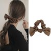 Crymystal Silky Ribbon Bow Hair Ties Khaki Bow Elastic Band Bow Hair Rope Tie Satin Bow Ponytail Holder Beaded Hair Rope Long Ponytail Scrunchies Hair Accessories for Women and Girls (Khaki)