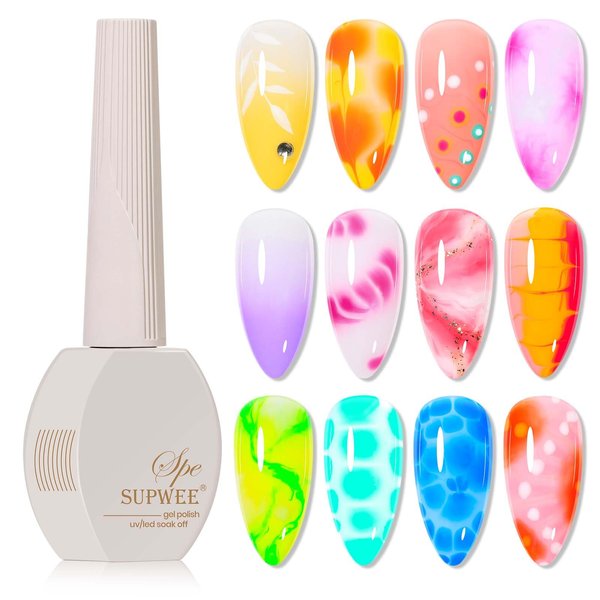 SUPWEE Clear Blooming Gel Nail Polish, 15ml Blossom Nail Gel Polish for Spreading Effect Marble Nail Polish Gel Nail Art Polish Soak Off UV LED Lamp Gel Gift for Mother's Day