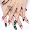 GLAMERMAID Press on Nails Almond,Green Gel False Nails with Flower Design,24 PCS Glue on Nails,Reusable Acrylic Stick on Nails Tips Manicure Set for Women,Retro Rose