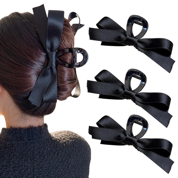 Hair Bows Claw Clip for Women Girls,Bow-knot Hair Claw Clips Barrettes for Thick Thin Hair,Big Bows Hair Clips,Nonslip Bows Claw Clips for Women,Black Hair Bow Clips