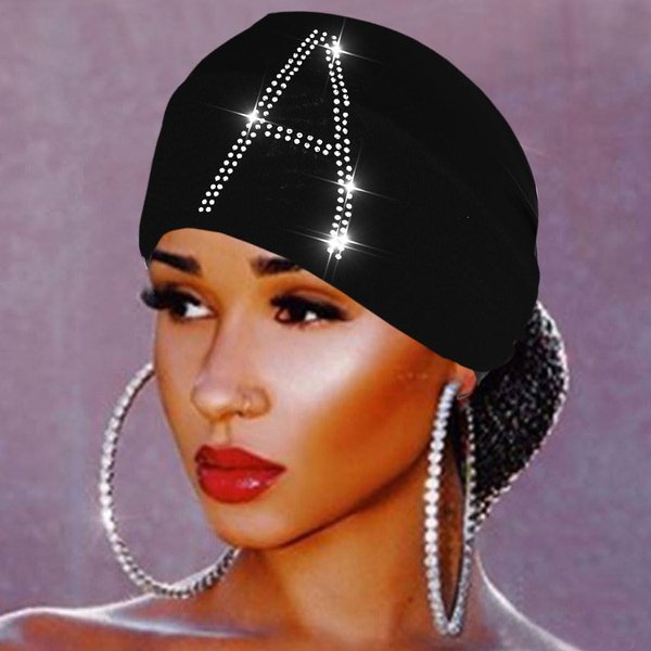 GORTIN Crystal Headbands Sparkle Rhinestones Letter Head Bands Black Wide Hair Bands Boho Turban Head Wraps Nightclub Party Headpieces Head Jewelry for Women