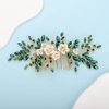 BERYUAN Bridal White Flower Green Crystal Rhinestone Hair Comb for Bride Bridesmaid Sliding side Headpieces Wedding Hair Accessories for Women and Girls (Green)