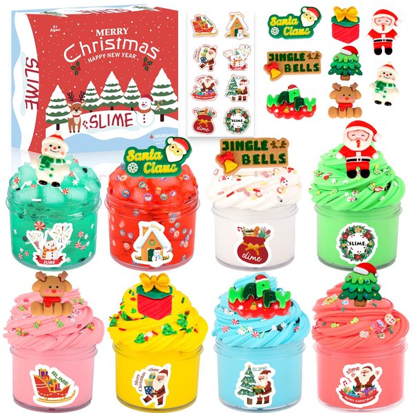 Christmas Slime Box 8 Pack Butter Slime Kit, Xmas DIY Slime Toys Christmas Party Favors for Kids, Christmas Slime Gift Box for Girls Boys