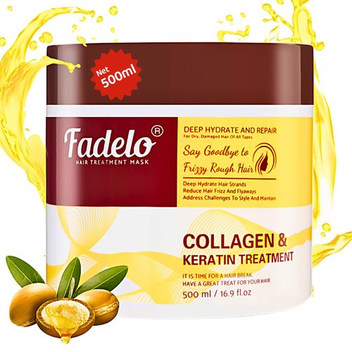 Collagen+Keratin Hair Mask for Damaged Hair - Deep Nourishing Repair with Argan Oil and Vitamin E - Hydrating Treatment for Dry, Damaged Hair - 500ml/16.90oz