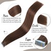 Jerriess Tape in Hair Extensions Human Hair, Professional Grade Remy Human Hair Tape in Extensions, Silky Texture &Full Thick Ends, 20pcs/50g Chocolate Brown, 20 inch(#4)