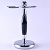 Deluxe Stainless Steel Shaving Brush Stand Holder for Razor & Brush Weighted Base Black Handle