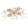 Leaf Bridal Hair Clip for Women White and Gold Hair Side Comb for Bride Wedding and Party Accessory