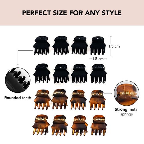 Kitsch Hair Clips for Women - Recycled Plastic Small Claw Clips & Mini Clips for Hair, 16 pcs (Tortoise & Black, Small, Suitable for Thin and Medium Thick Hair)