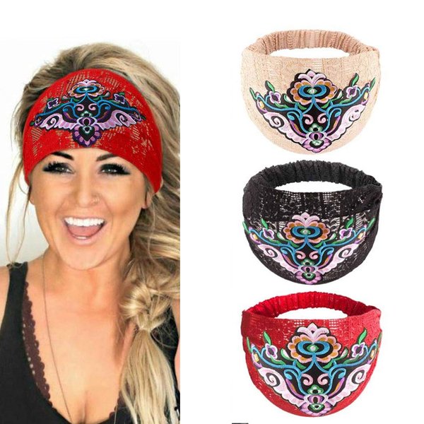 Catery Boho Headbands Black Lace Head Wraps Wide Headband Stretch Turban Headband Vintage Hair Scarf Head Scarf Hair Accessories for Women and Girls