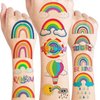 8 Sheets (96PCS) Rainbow Temporary Tattoos Theme Birthday Party Decorations Supplies Party Favors Decor Tattoo Stickers For Kids Girls Boys Gifts Classroom School Prizes Rewards