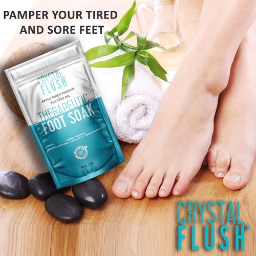 Crystal Flush Foot Soak with Apple Cider Vinegar, Tea Tree Oil and Pink Himalayan Salt – Cleans and Deodorizes – Fight Fungus and Bacteria on Skin surface - 16 oz.