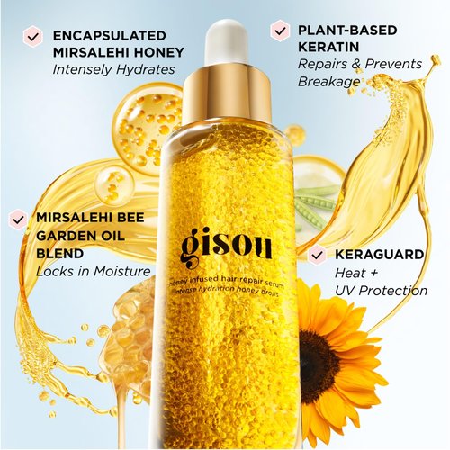 Gisou Honey Infused Hair Serum - Hydrating, Heat Protectant for Damaged, Dry Hair and Split Ends Repair, 30ml