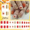 Fall Press on Nails Short Square Fake Nails Maple Leaf Stick on Nails Full Cover Artificial Thanksgiving False Nails Autumn Glossy Maple Leafs with Glitter Design for Women Holiday Stick on Nails