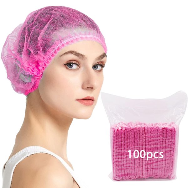 Abnaok Non Woven Shower Caps, 100 PCS Elastic Caps for Food Industries Home & Kitchen Use, Hotels, Restaurant and Hair Salon