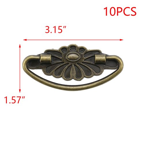 T Tulead Antique Looking Drawer Pulls Jewelry Cabinet Handles Box Pull Bronze Vintage Tool Box Handle Knob Pack of 10 (1.53-Inch Hole to Hole)