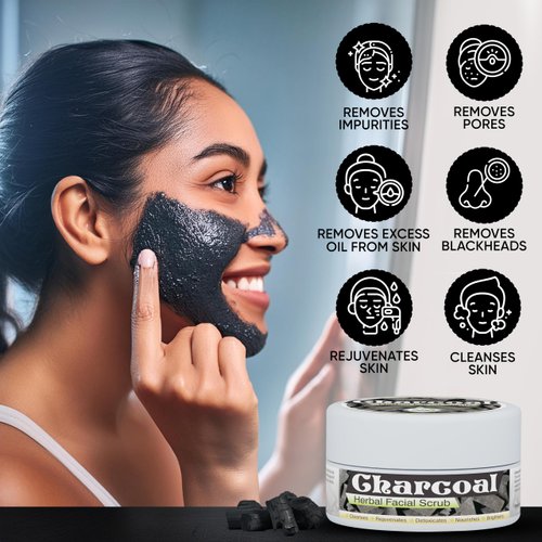 HERBOGANIC Charcoal Herbal Facial Scrub | Natural Body Scrub | Activated Charcoal Face Scrub for Women & Men | Exfoliant Scrub | Natural Facial Scrub | Equally Effective for Men and Women | 5.30 oz…