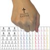 Happy Easter with Cross Temporary Tattoo Water Resistant Fake Body Art Set Collection - Yellow (One Sheet)