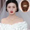 Aixiao Elegant Bridal Jewelry Set for Wedding Bride Bridesmaids Pearl Rhinestone Necklace Earrings Hair Side Comb Headpiece Accessories for Women (style B-gold)