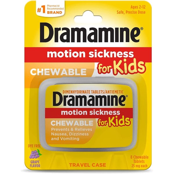 Dramamine Motion Sickness Relief for Kids Chewable Tablets Grape Flavor , 8 CT by Dramamine