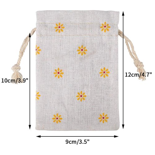 G2PLUS Small Drawstring Gift Bags,20PCS Cotton Burlap Drawstring Pouches Halloween Candy Bags Yellow Daisy Treat Bags Wedding Party Favor Jewelry Pouches for Gift,Holiday,Home Supplies(3.5'' x 4.7'')
