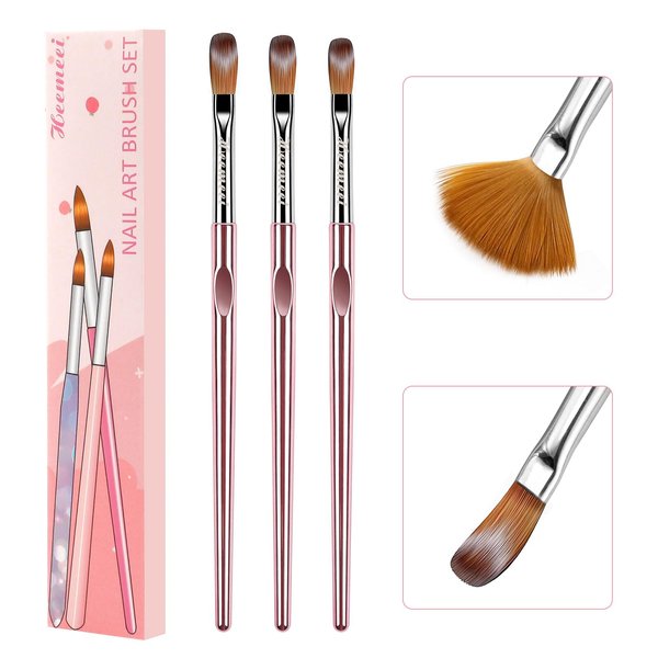 Heemeei 3Pcs Acrylic Nail Brush Set, Size 8/10/12 Professional Acrylic Nail Brushes for Acrylic Application, Acrylic Powder Brushes for Nail Extension 3D Nail Carving and DIY Home Salon Nail Art Tool